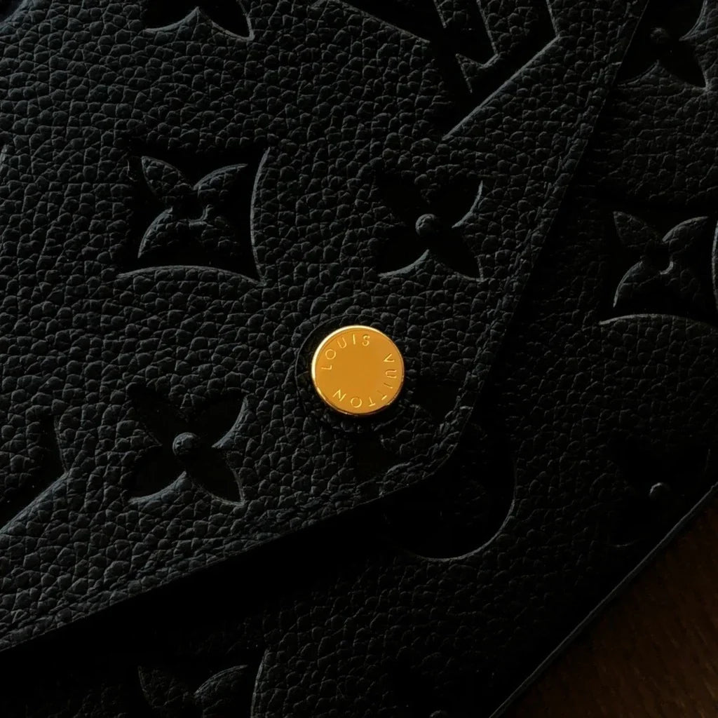 Flat Crossbody Clutch in Black Embossed Leather with Gold Chain, image 8