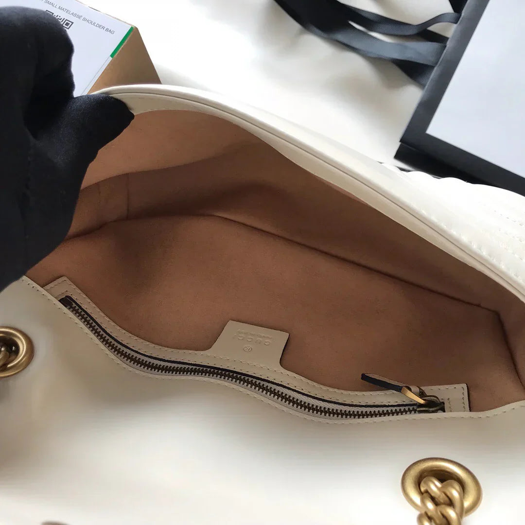 Chevron Quilted Flap Bag in White Leather with Gold Chain, image 7