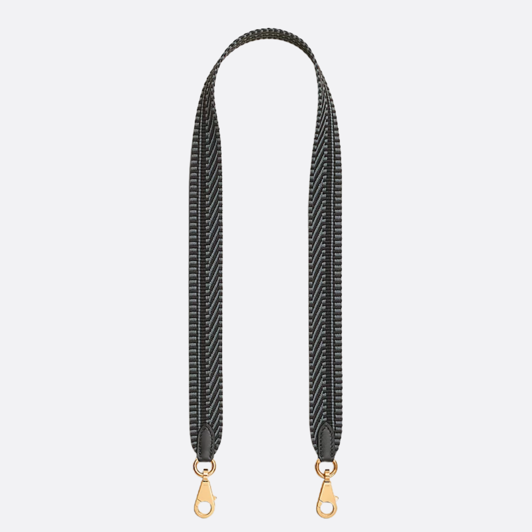 Domed Top Handle Bag in Black Leather with Striped Strap, image 5