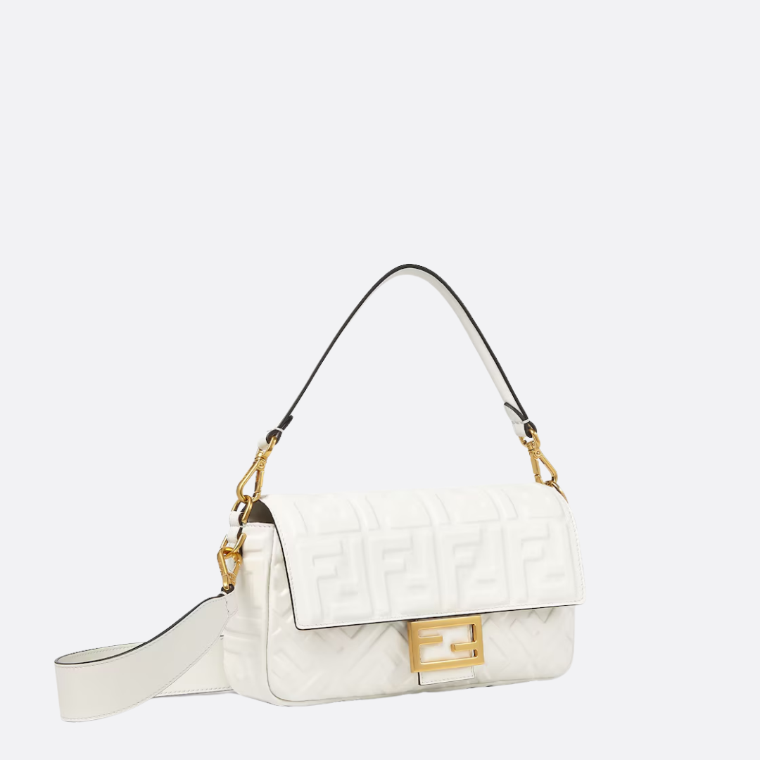 Shoulder Bag in White Embossed Leather with Gold Clasp, image 11