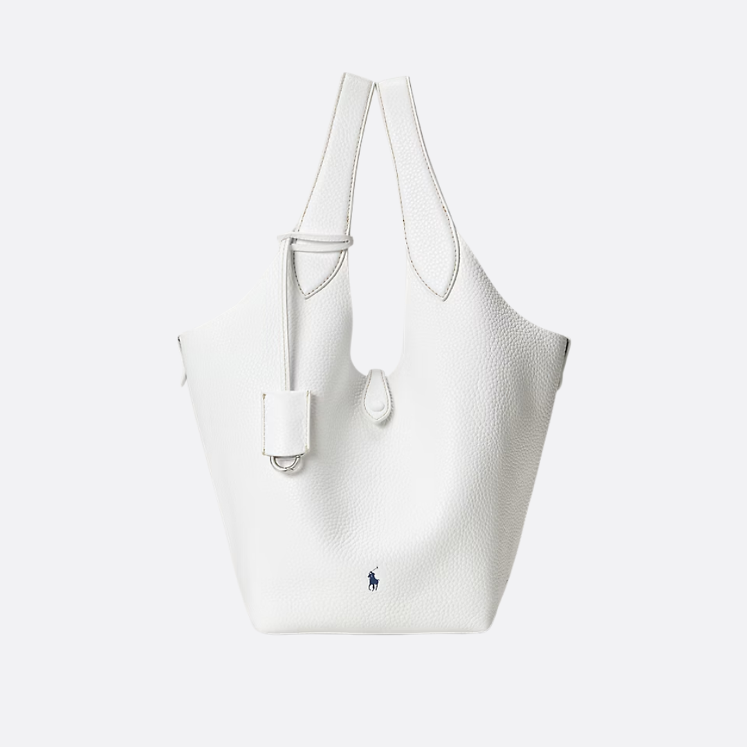 Small Bucket Tote Bag in Grained Leather with Tab Closure, image 9
