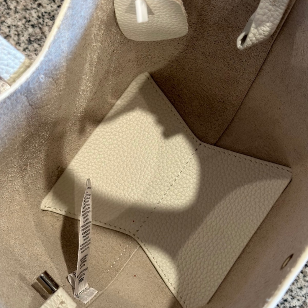 Small Bucket Tote Bag in Grained Leather with Tab Closure, image 7