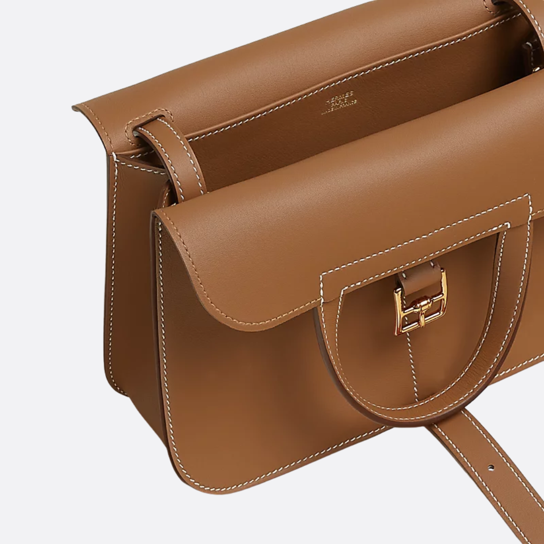 Mini Flap Crossbody Bag in Smooth Leather with Gold Buckle, image 11