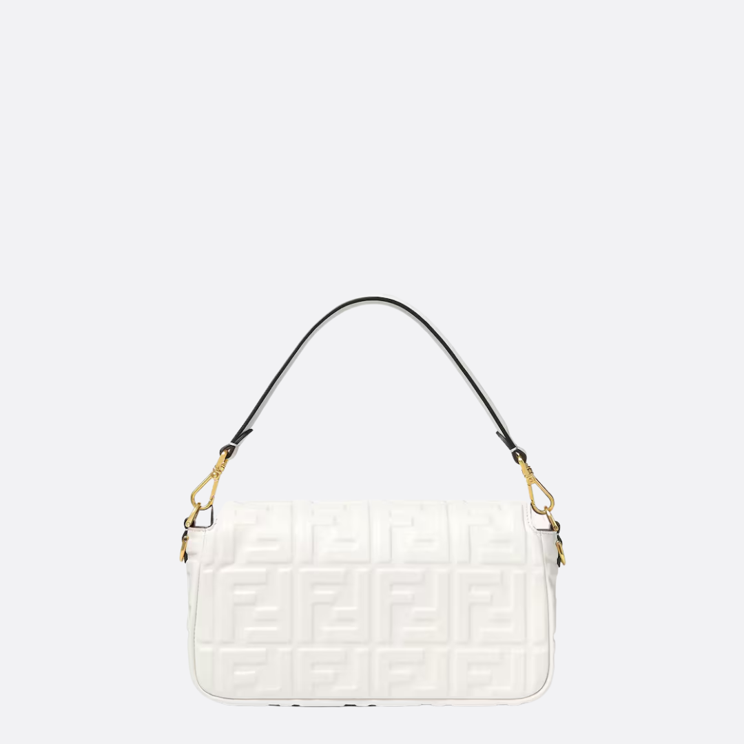 Shoulder Bag in White Embossed Leather with Gold Clasp, image 12