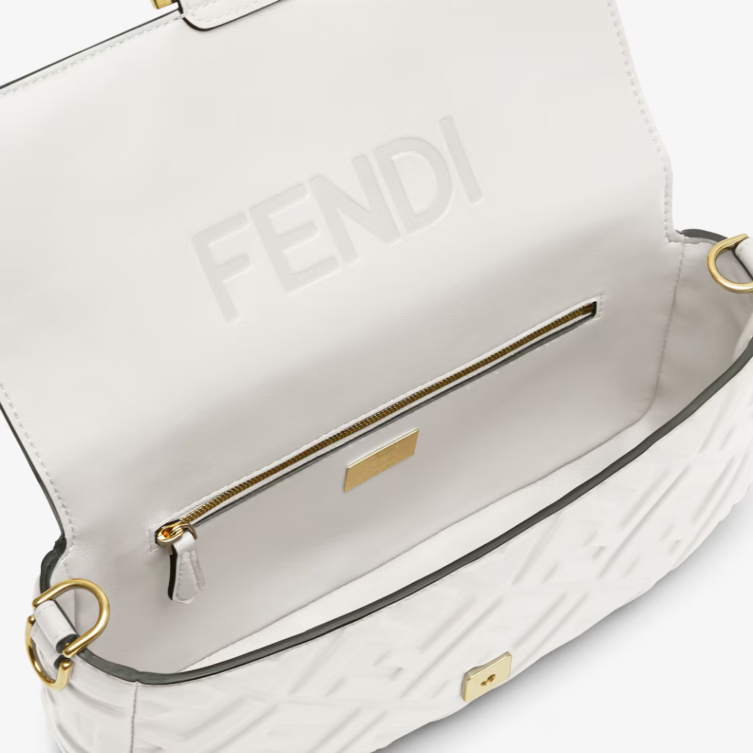 Shoulder Bag in White Embossed Leather with Gold Clasp, image 4