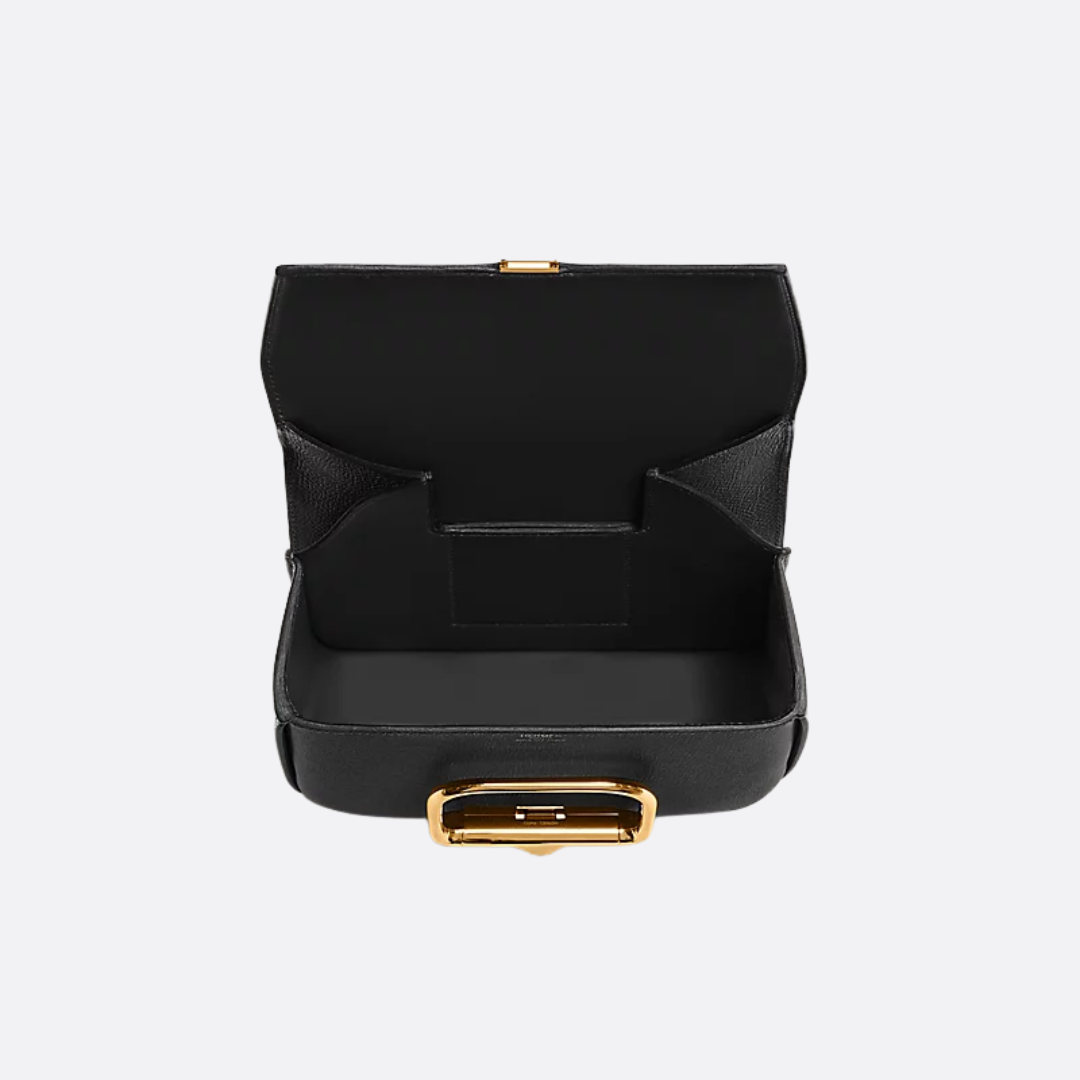 Flap Crossbody Bag in Black Grained Leather with Gold Clasp, image 4