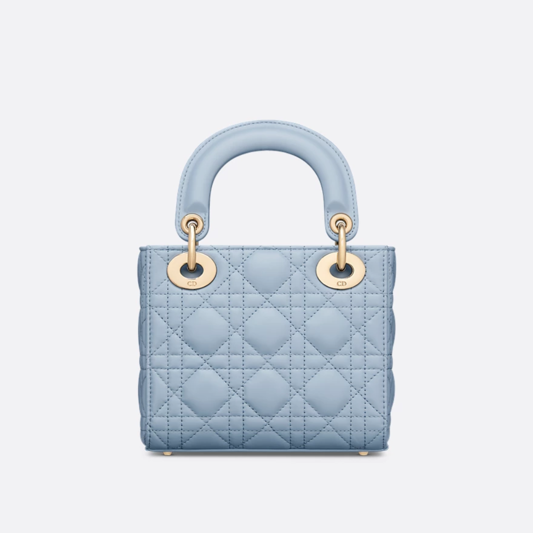 Mini Top Handle Bag in Light Blue Quilted Leather with Chain, image 4
