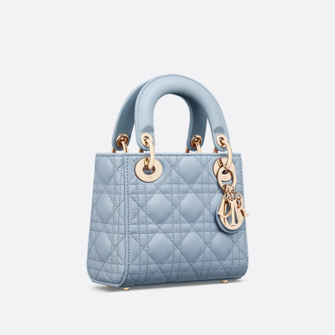 Mini Top Handle Bag in Light Blue Quilted Leather with Chain, image 2