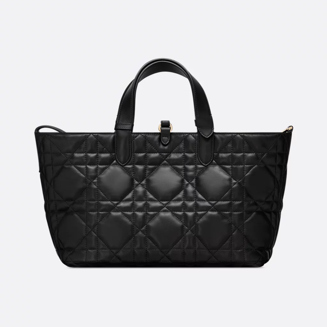 Tote Bag in Black Quilted Leather with Long Handles, image 3