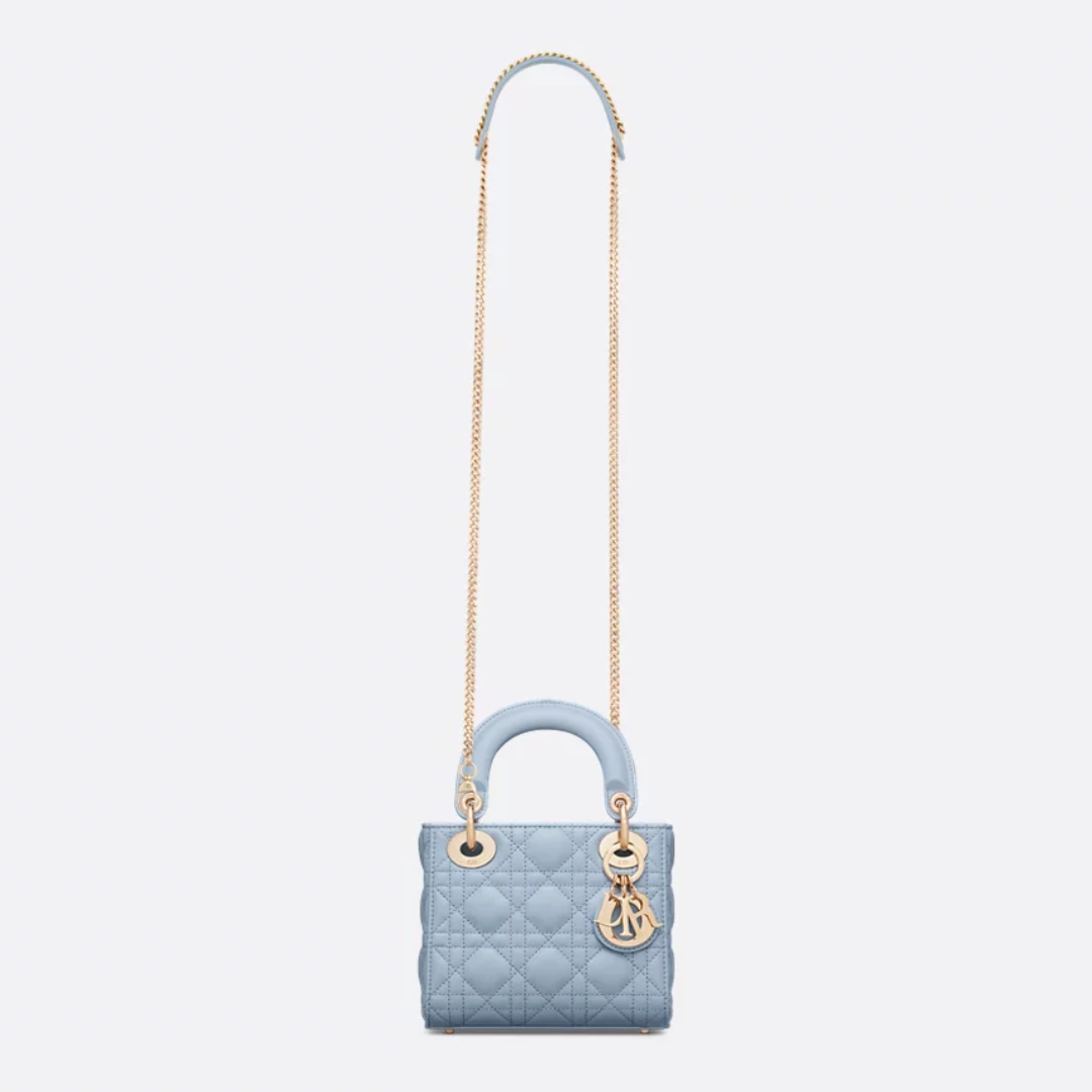 Mini Top Handle Bag in Light Blue Quilted Leather with Chain, image 3