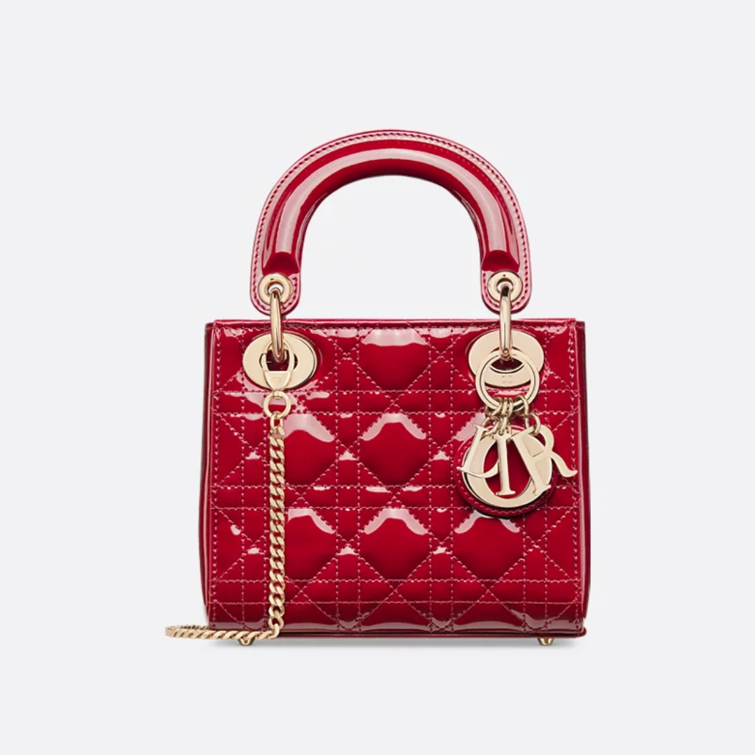 Mini Top Handle Bag in Red Quilted Patent with Gold Charms