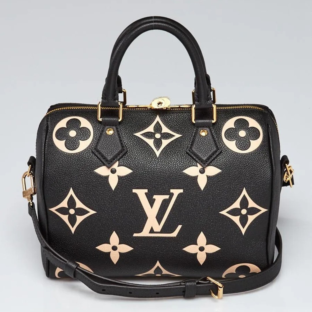 Top Handle Bag in Black Grained Leather with Beige Floral Print, image 4