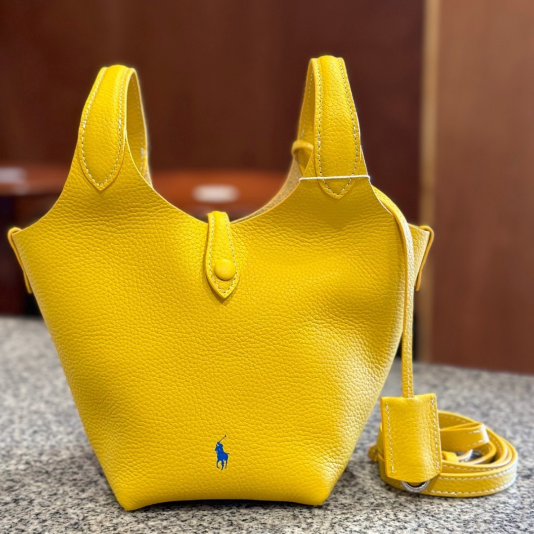 Small Bucket Tote Bag in Grained Leather with Tab Closure, image 12