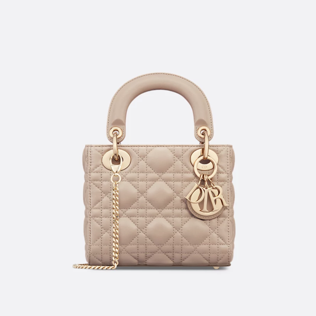 Mini Top Handle Bag in Blush Beige Quilted Leather with Charms