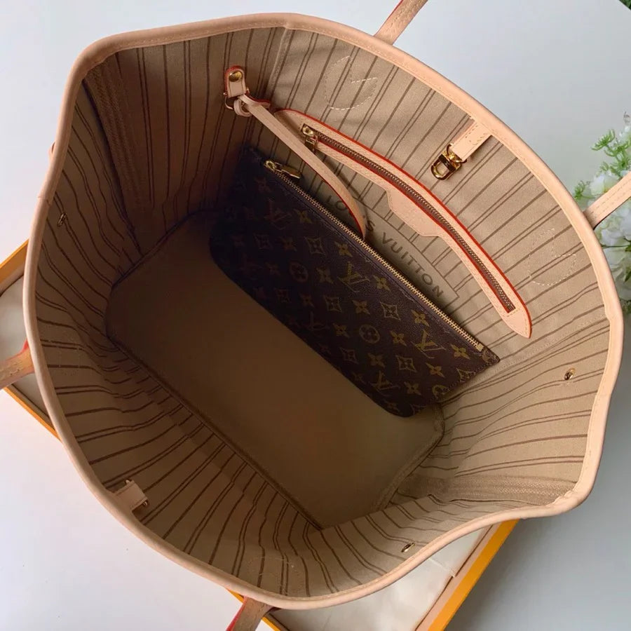 Large Open Tote in Brown Printed Canvas with Tan Handles, image 5