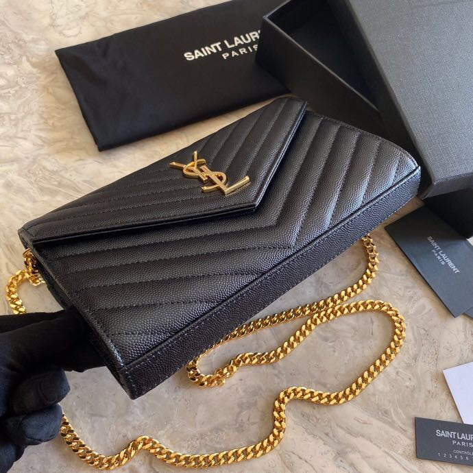 Envelope Crossbody Bag in Black Chevron Quilted Grained Leather, image 3