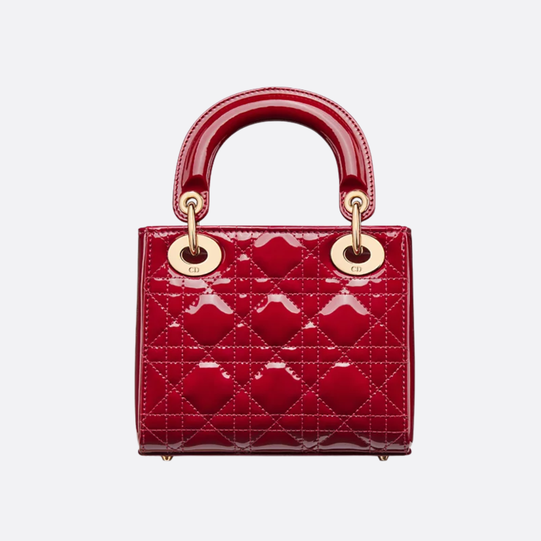 Mini Top Handle Bag in Red Quilted Patent with Gold Charms, image 6