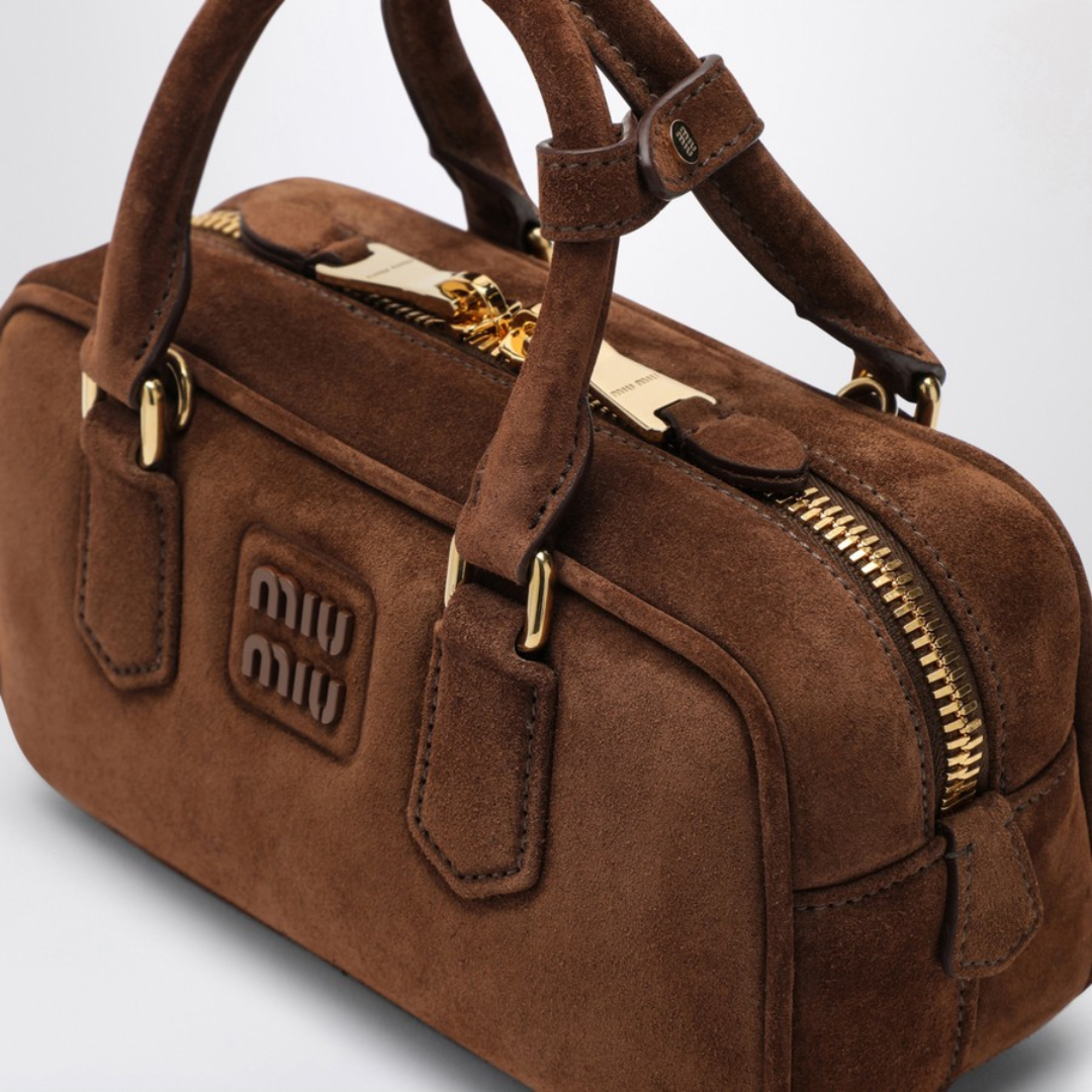 Small Bowling Bag in Suede with Zip Top, image 3