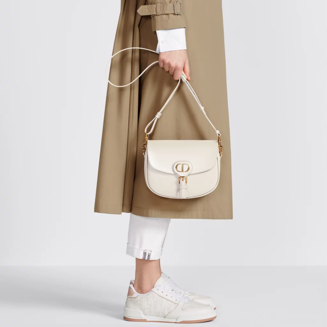 Flap Crossbody Bag in Ivory Smooth Leather with Gold Clasp, image 8