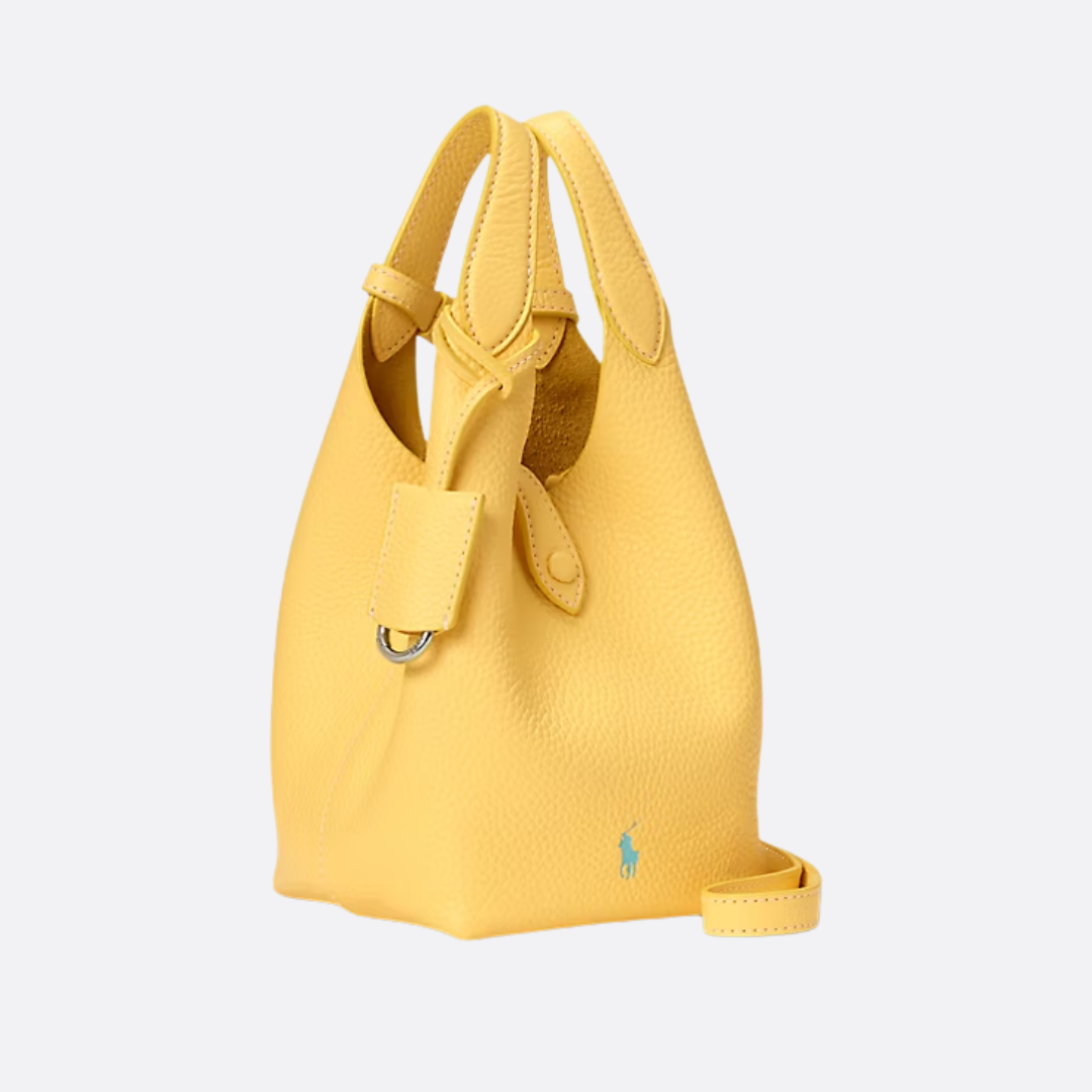Small Bucket Tote Bag in Grained Leather with Tab Closure, image 15