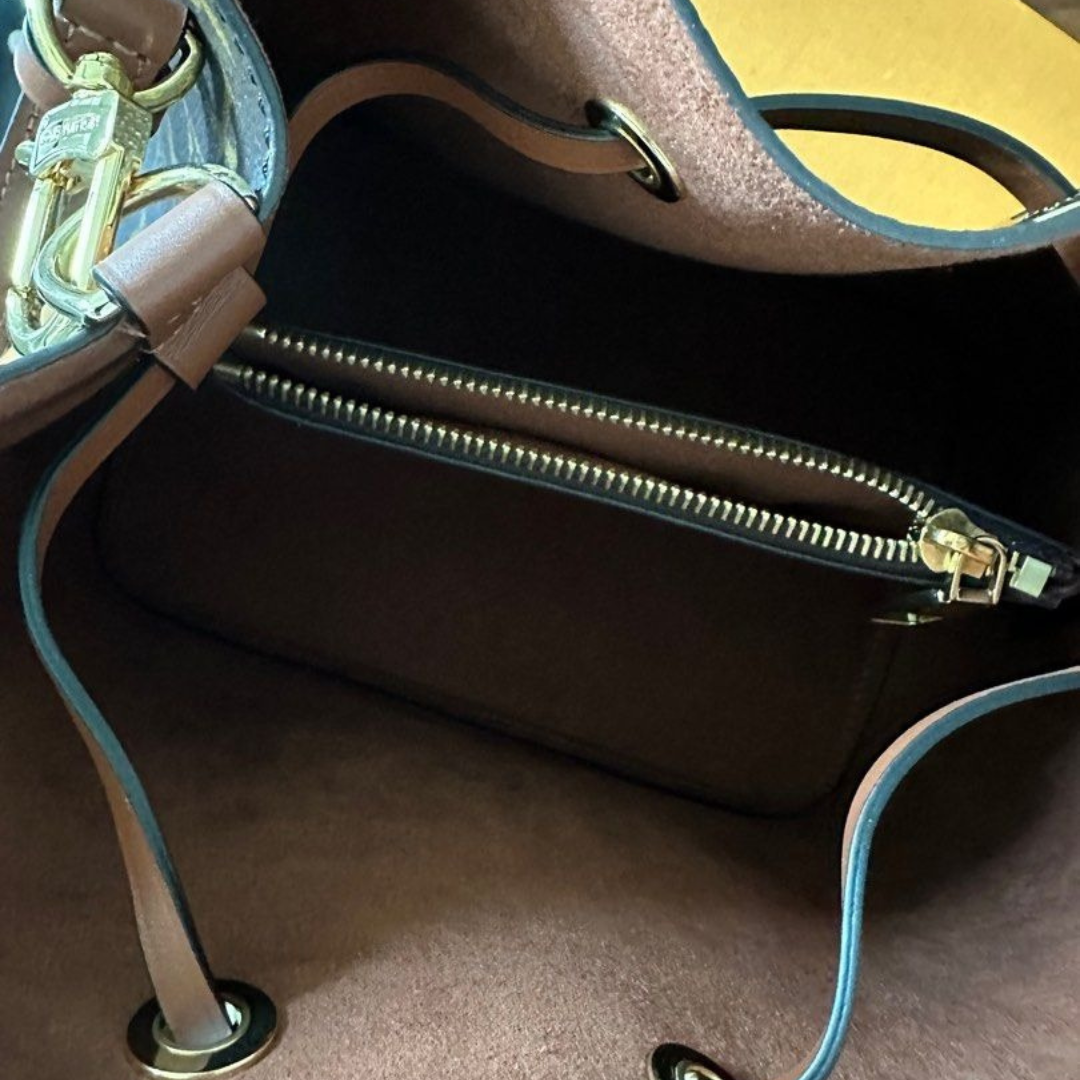 Bucket Bag in Brown Coated Canvas with Drawstring, image 8