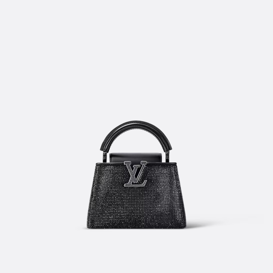Mini Top Handle Bag in Black with Crystal Embellishment