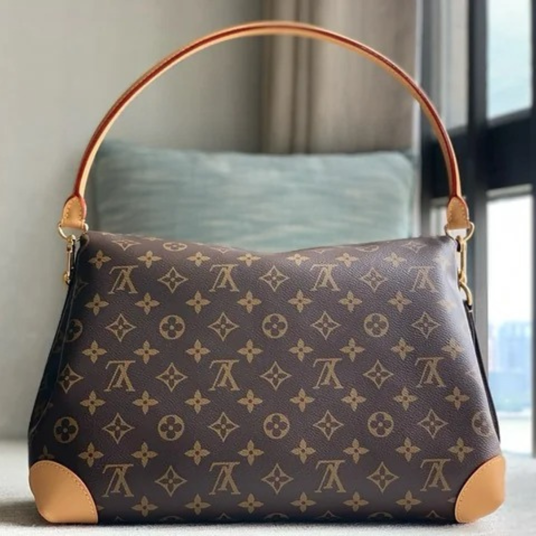 Shoulder Bag in Brown Printed Canvas with Gold Padlock, image 8