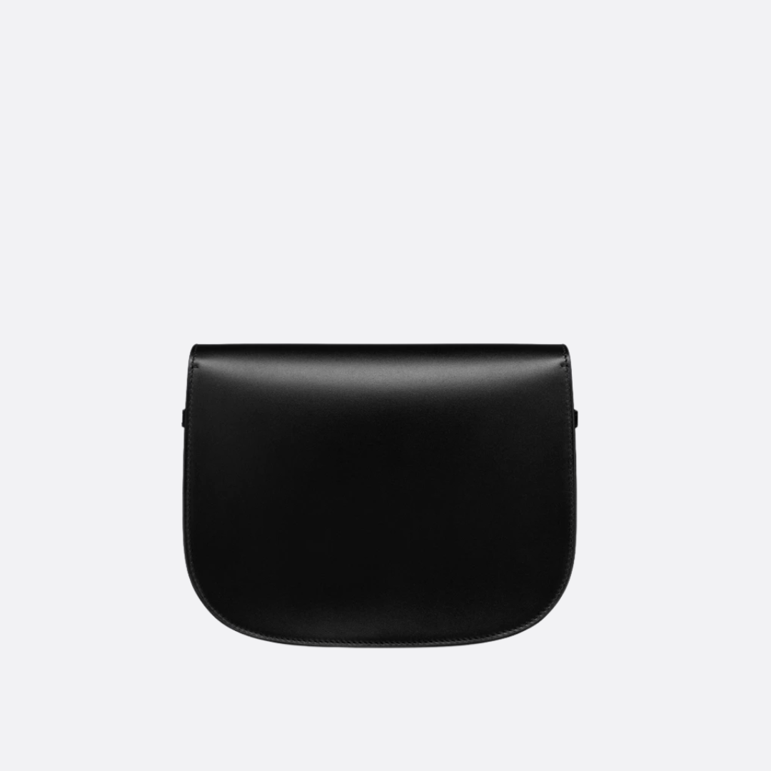 Flap Shoulder Bag in Black Smooth Leather with Purple Strap, image 5