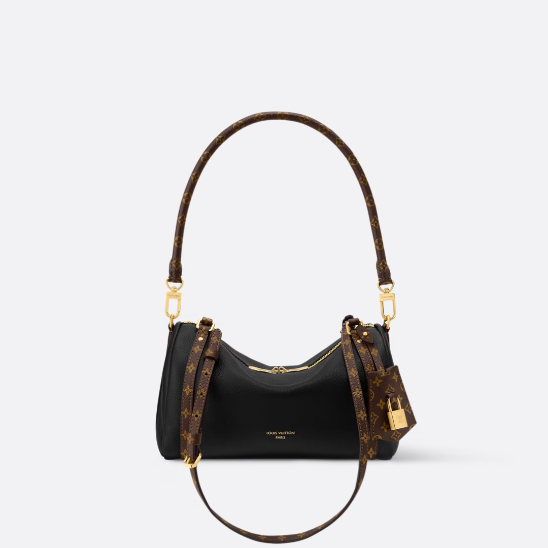 Shoulder Bag in Grained Leather with Printed Canvas Straps, image 13