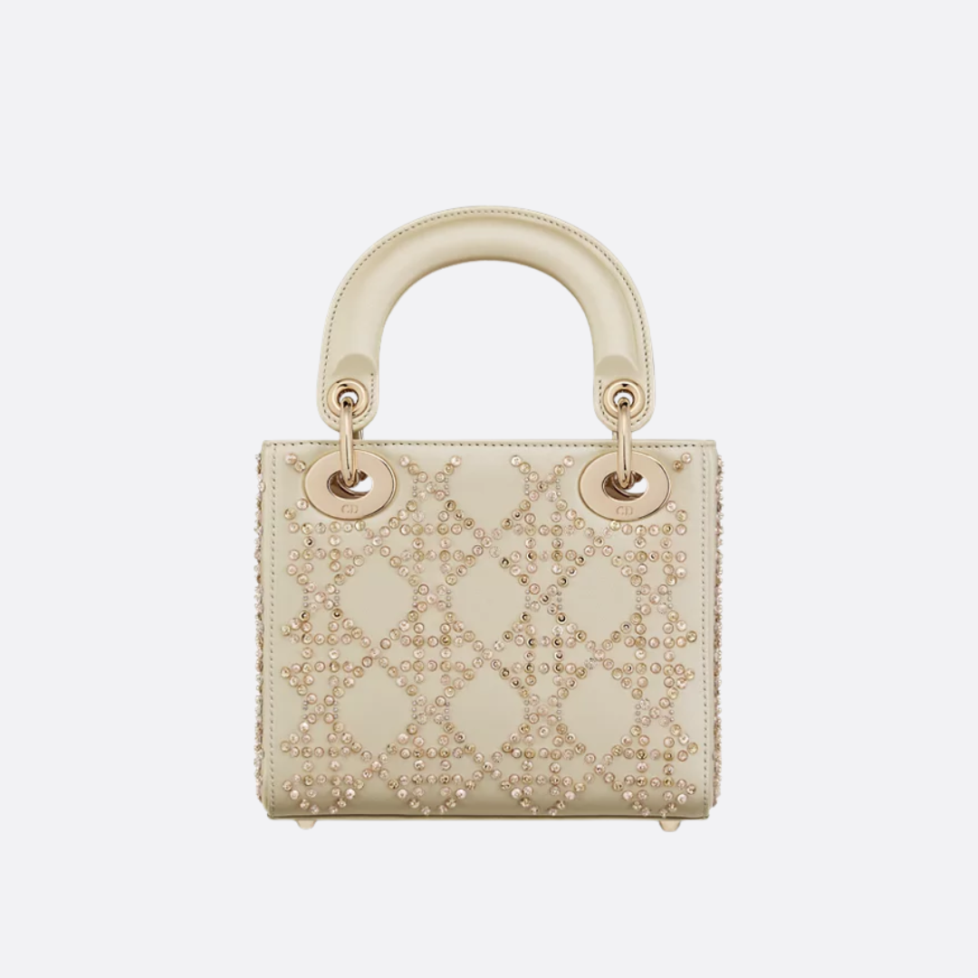 Mini Top Handle Bag in Champagne Quilted Leather with Studs, image 7