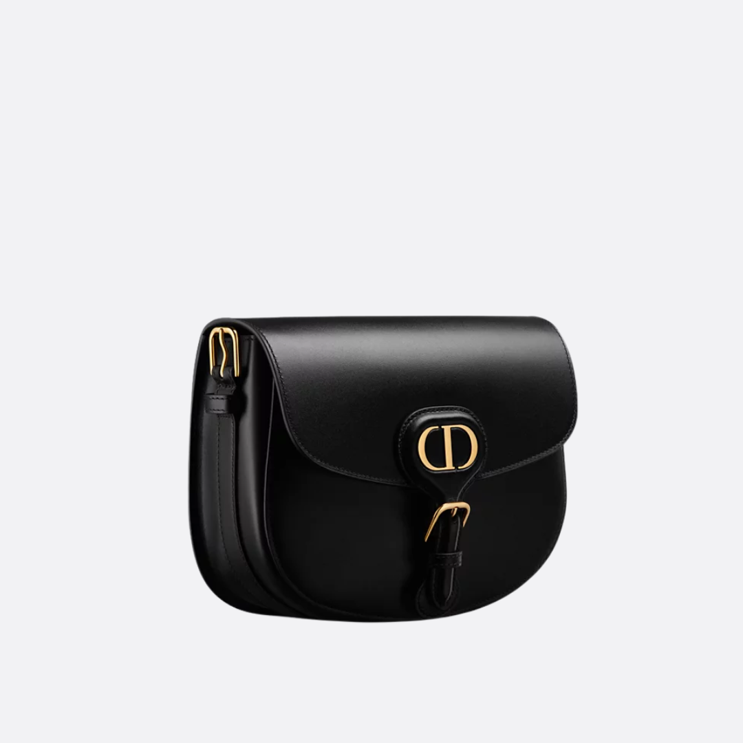 Flap Shoulder Bag in Black Smooth Leather with Purple Strap, image 6