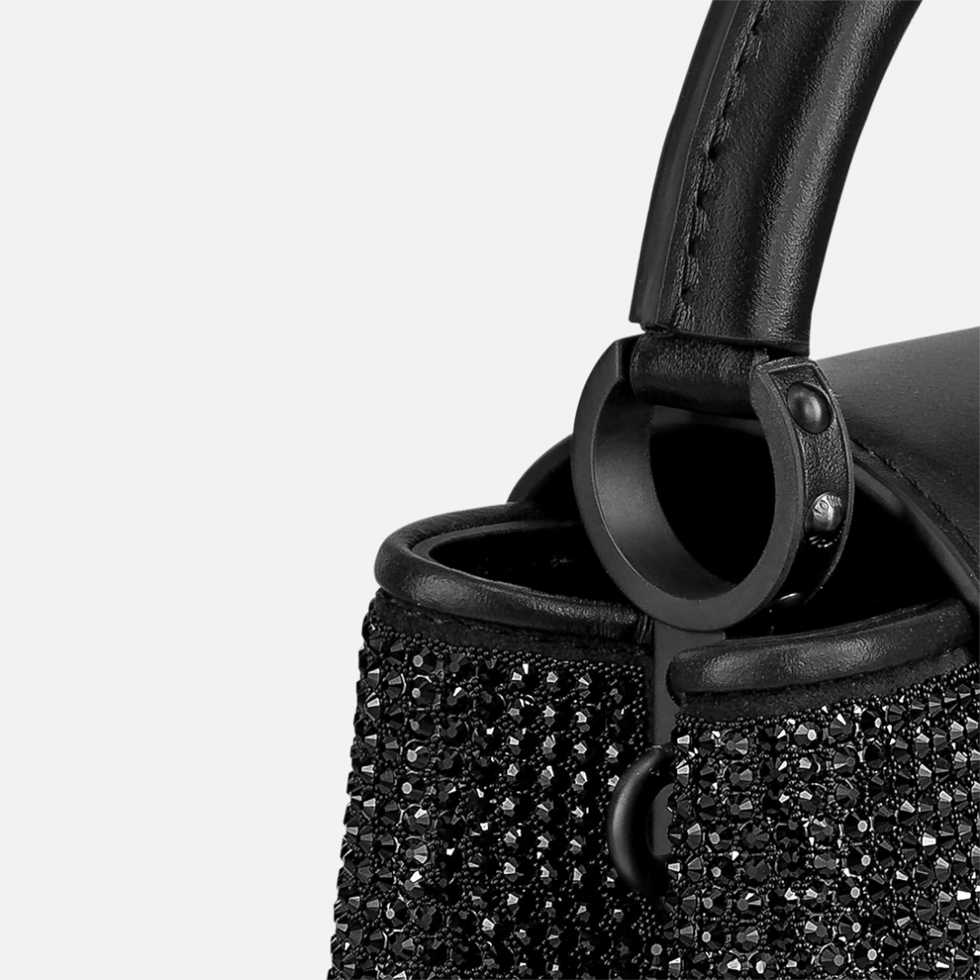 Mini Top Handle Bag in Black with Crystal Embellishment, image 7