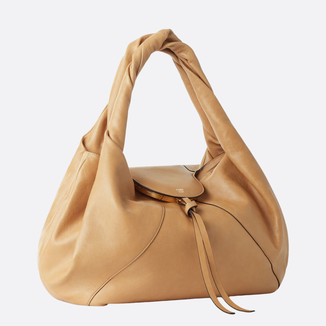 Hobo Bag in Tan Smooth Leather with Twisted Handle, image 4