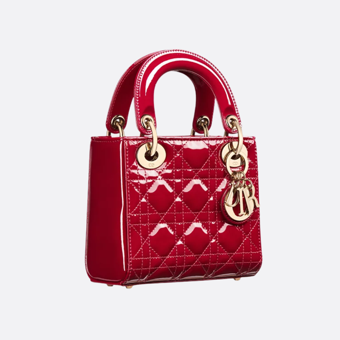 Mini Top Handle Bag in Red Quilted Patent with Gold Charms, image 7