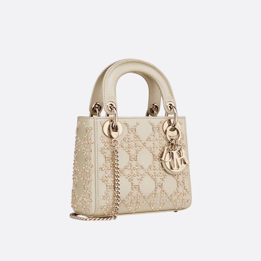 Mini Top Handle Bag in Champagne Quilted Leather with Studs, image 8