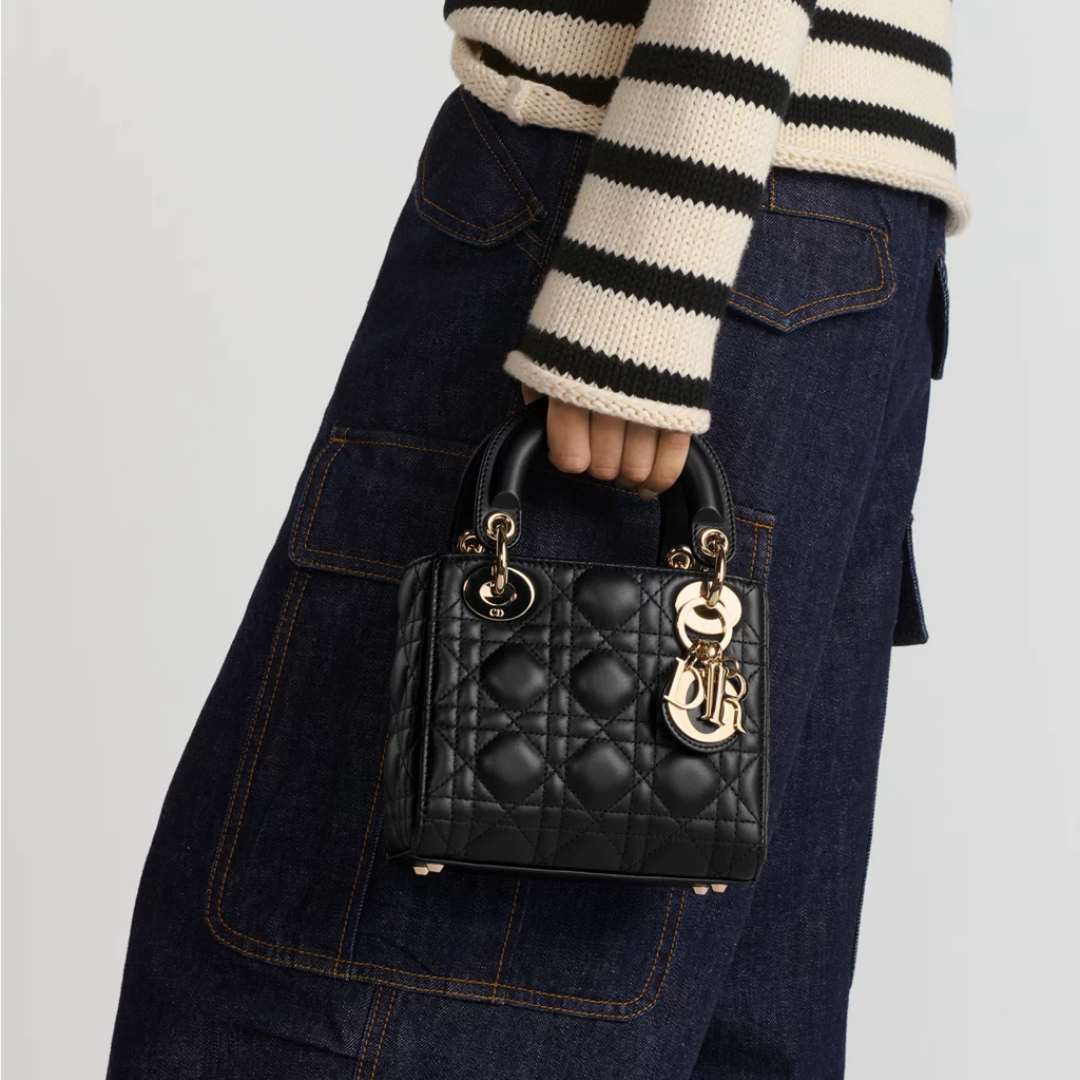 Mini Top Handle Bag in Black Quilted Lambskin with Gold Charms, image 13