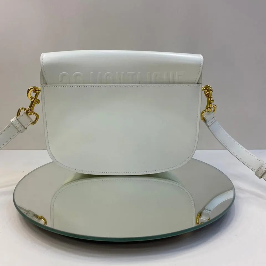 Flap Crossbody Bag in Ivory Smooth Leather with Gold Clasp, image 5