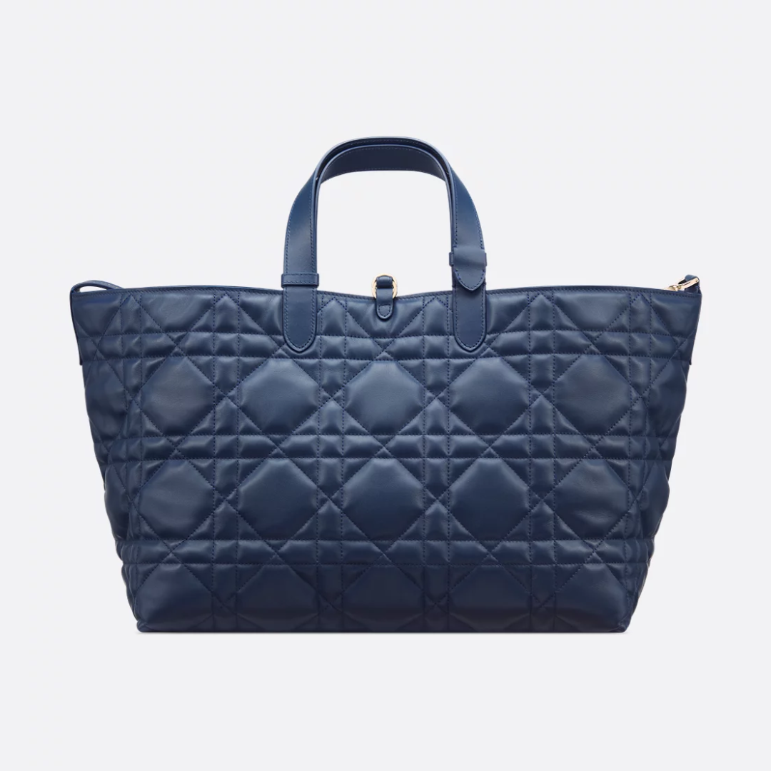 Large Tote Bag in Navy Quilted Lambskin with Zip Pouch, image 3