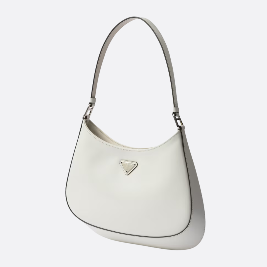 Crescent Hobo Bag in White Brushed Leather with Silver Hardware, image 12