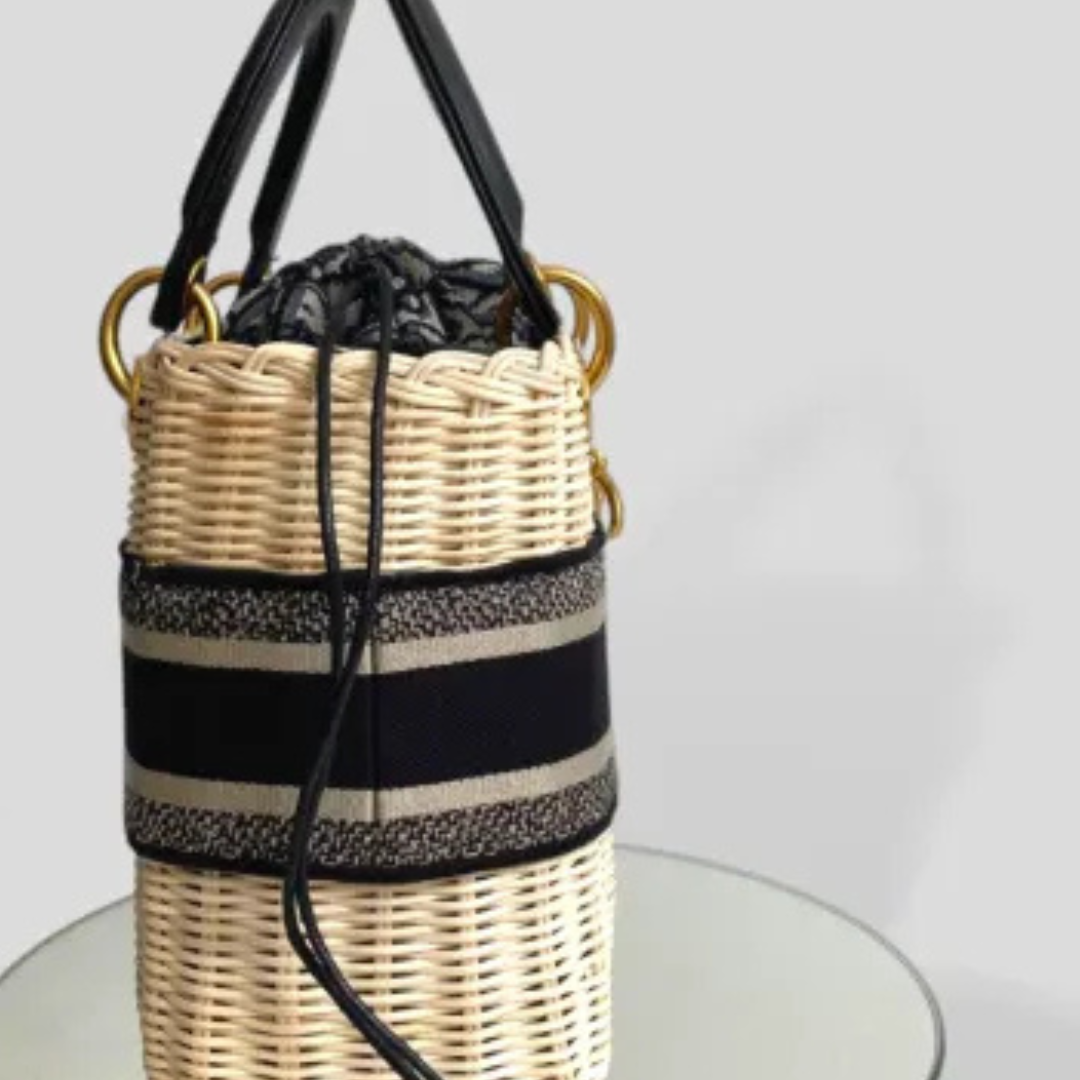 Top Handle Bag in Natural Rattan with Drawstring Top, image 5