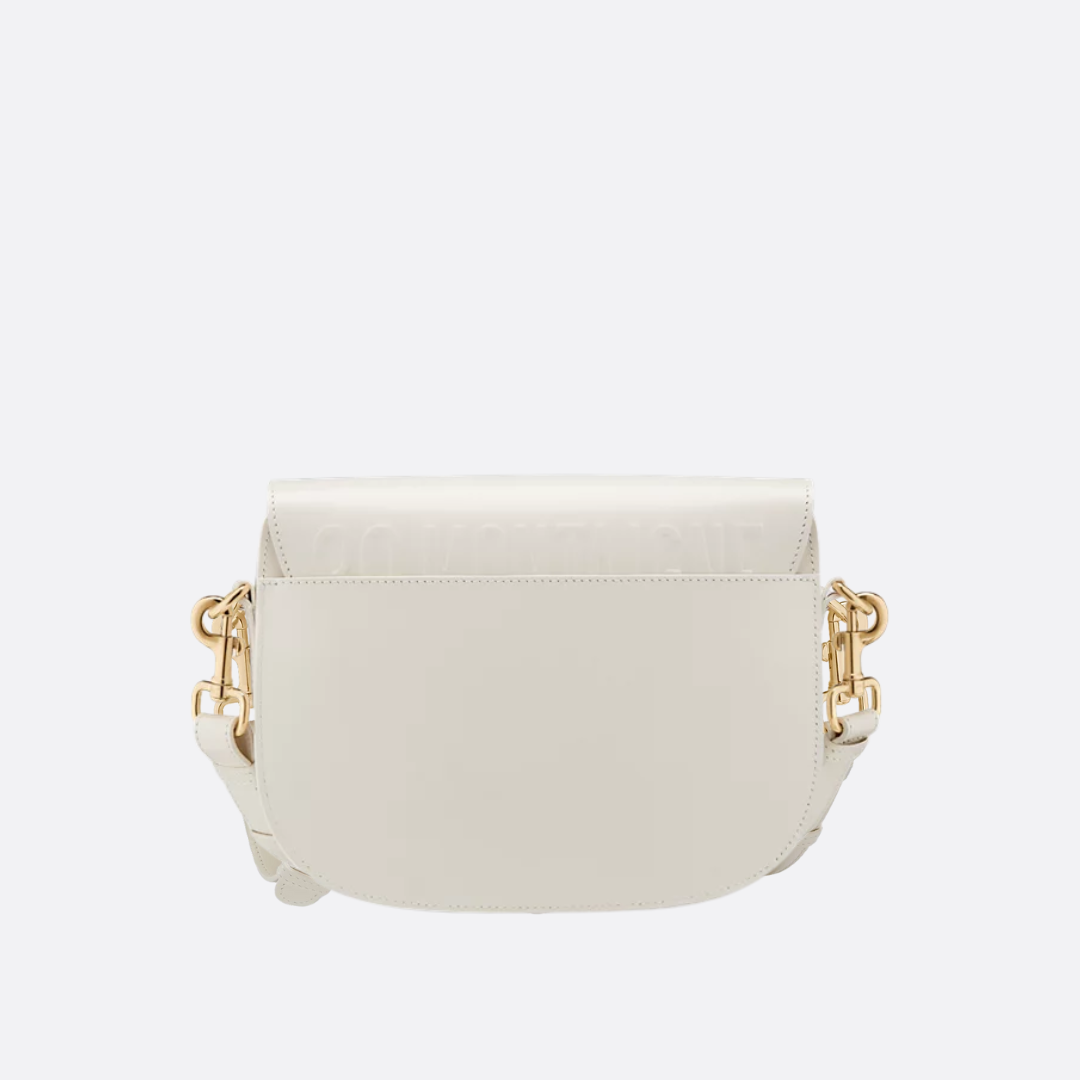 Flap Crossbody Bag in Ivory Smooth Leather with Gold Clasp, image 9