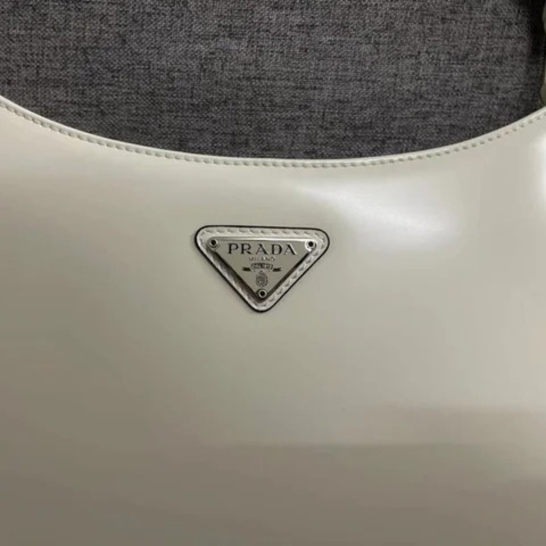 Crescent Hobo Bag in White Brushed Leather with Silver Hardware, image 11