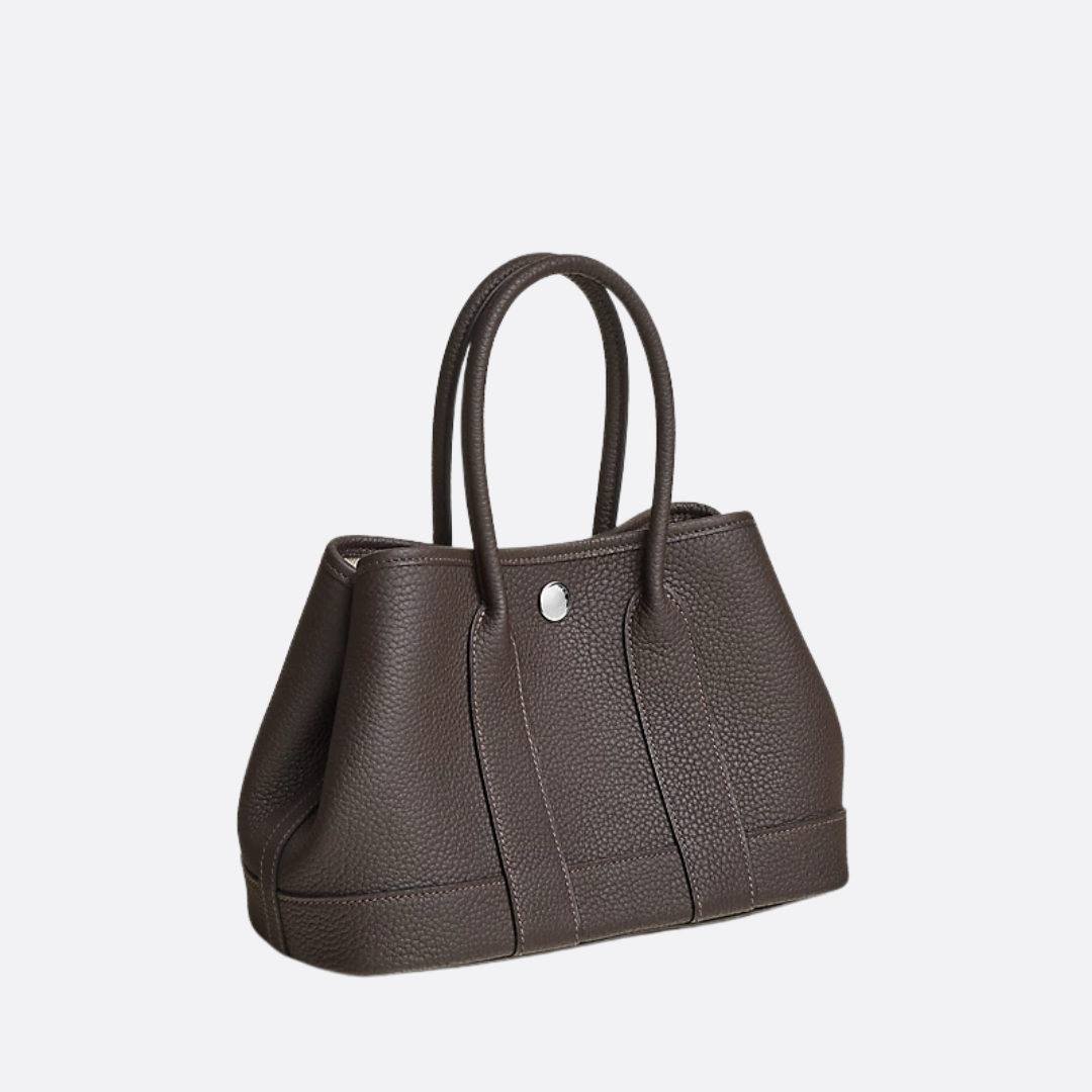 Small Tote Bag in Dark Brown Pebbled Leather with Rolled Handles, image 7