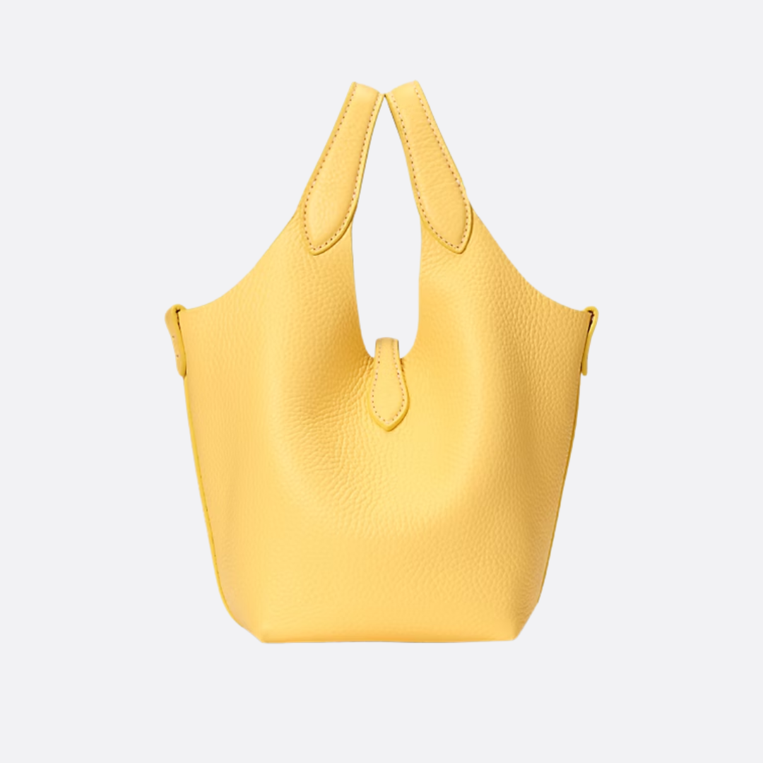 Small Bucket Tote Bag in Grained Leather with Tab Closure, image 16