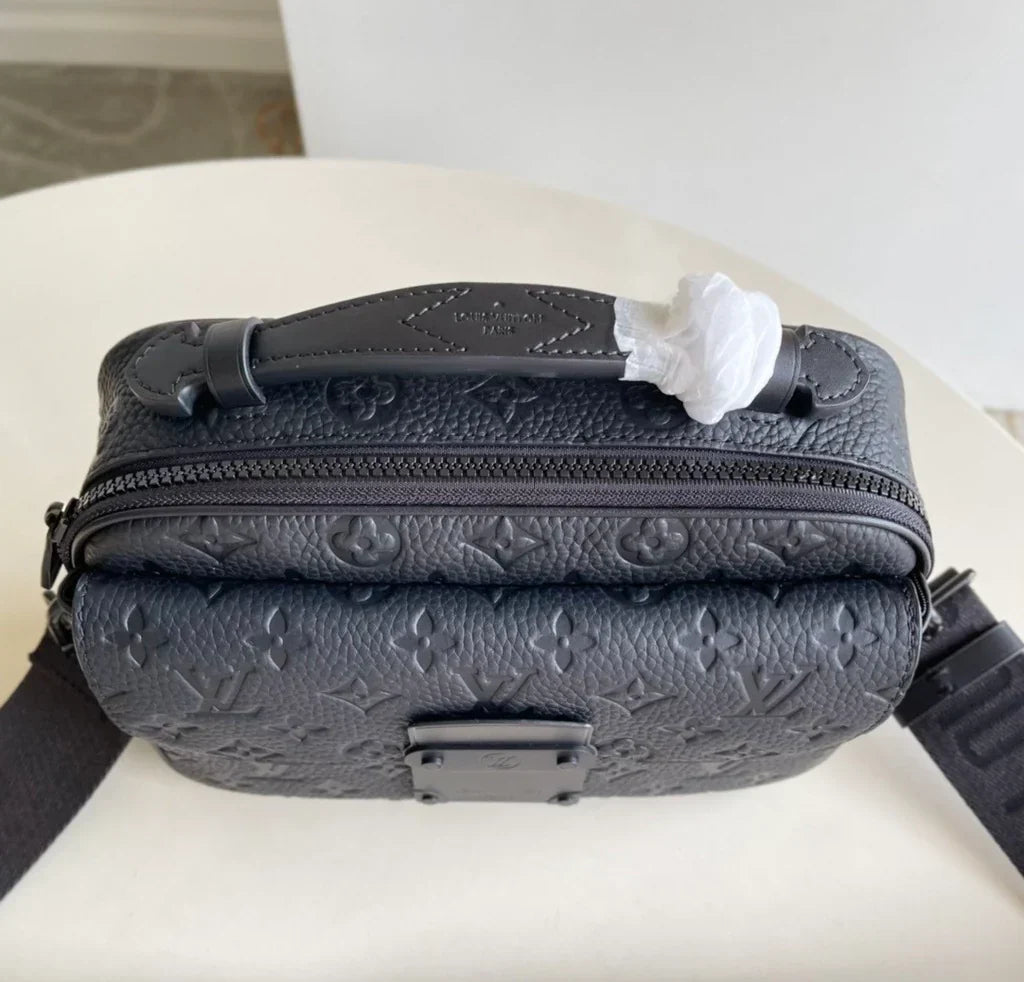 Boxy Crossbody Bag in Gray Embossed Leather with Top Handle, image 6
