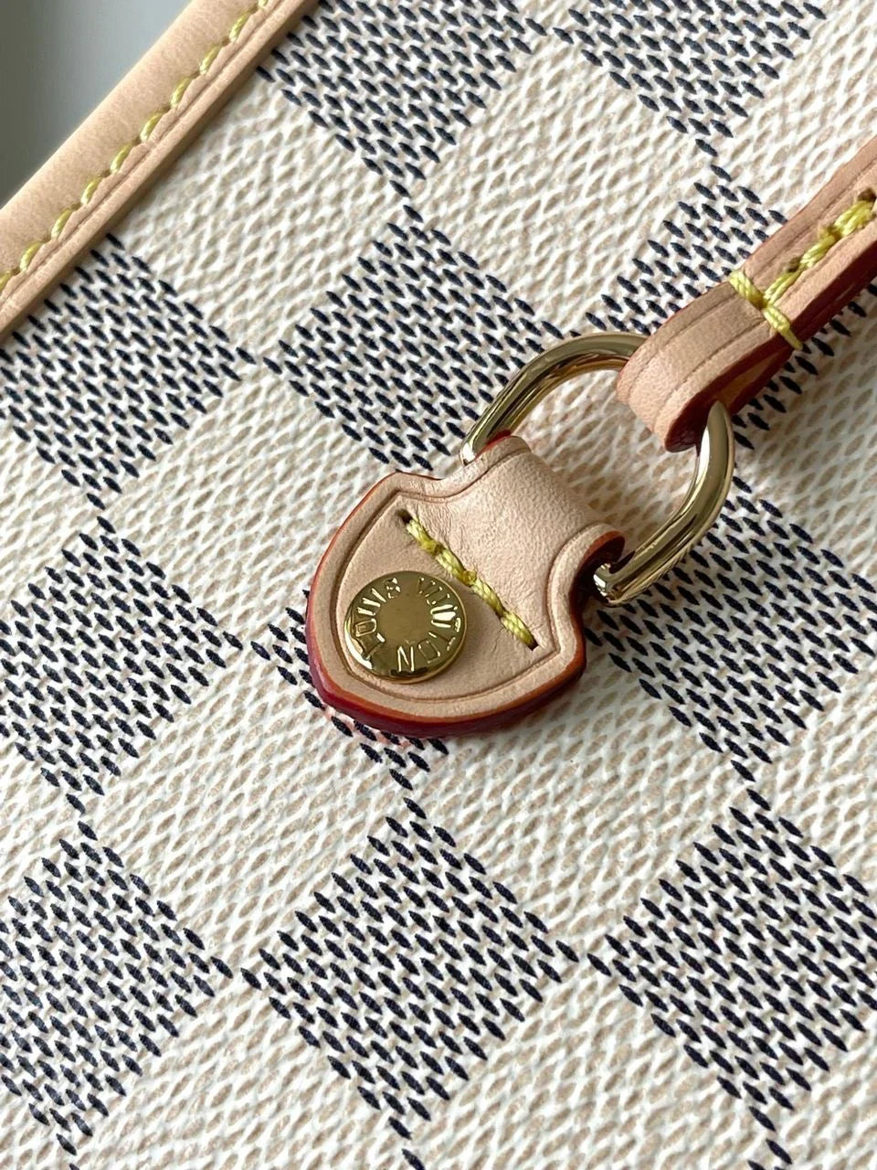 Large Open Tote in Cream Checkered Canvas with Tan Trim, image 7