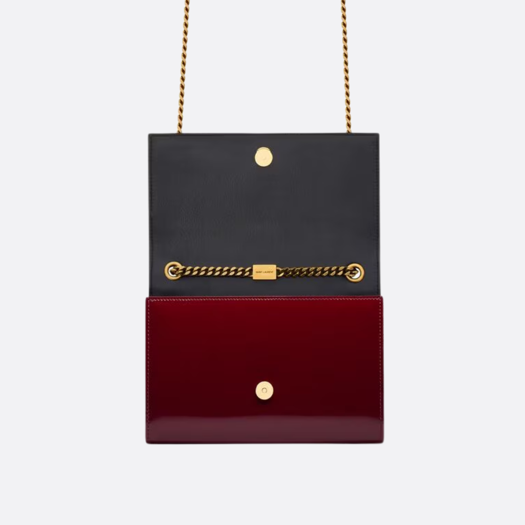 Crossbody Bag in Burgundy Patent Leather with Gold Chain, image 9
