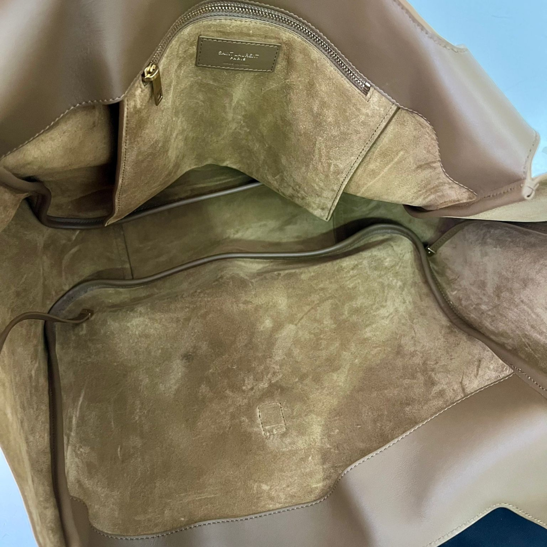 Shoulder Tote Bag in Tan Suede with Gold Closure, image 9