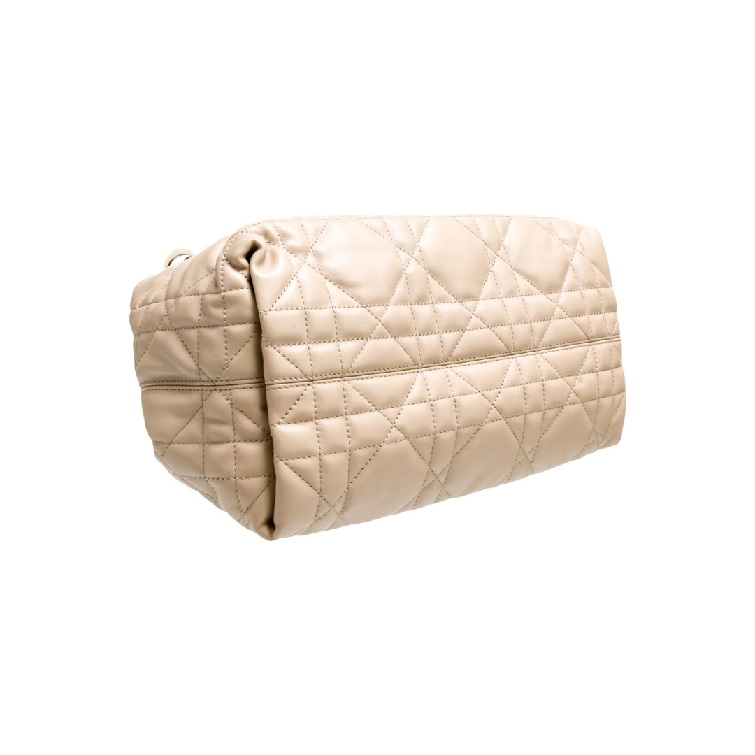 Small Tote Bag in Beige Quilted Leather with Black Handles, image 6