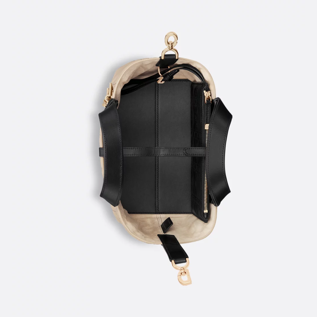 Small Tote Bag in Beige Quilted Leather with Black Handles, image 9